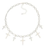 Wholesale chain Link Charm Necklace Pearl Studded Cross Charms L Extender L