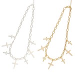 Wholesale chain Link Charm Necklace Pearl Studded Cross Charms L Extender L