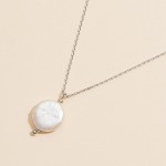 Dainty Chain Link Necklace Featuring Coin Pearl Pendant 

- Approximately 16" L
- Extender 2" L