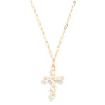 Wholesale paperclip Chain Link Necklace Pearl Flower Studded Cross Pendant L Ext