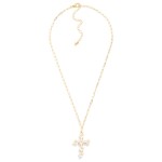 Wholesale paperclip Chain Link Necklace Pearl Flower Studded Cross Pendant L Ext