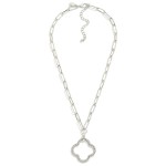 Wholesale textured Metal Paperclip Chain Link Necklace Rhinestone Studded Hollow