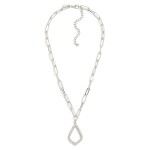 Wholesale textured Metal Paperclip Chain Link Necklace Rhinestone Studded Hollow