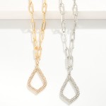 Wholesale textured Metal Paperclip Chain Link Necklace Rhinestone Studded Hollow