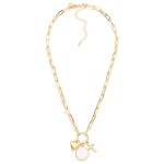 Wholesale paperclip Chain Link Necklace Metal Hoop Pendant Cross Heart Pearl Cha