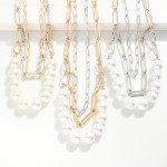 Wholesale layered Paperclip Chain Link Necklace Pearls L Extender L