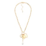 Wholesale paperclip Chain Link Necklace Metal Hoop Pendant Heart Pearl Charms L