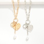 Wholesale paperclip Chain Link Necklace Metal Hoop Pendant Heart Pearl Charms L