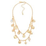 Wholesale layered Paperclip Chain Link Charm Necklace Metal Tones Rhinestones L