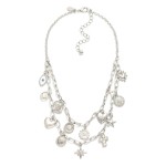 Wholesale layered Paperclip Chain Link Charm Necklace Metal Tones Rhinestones L
