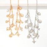 Wholesale layered Paperclip Chain Link Charm Necklace Metal Tones Rhinestones L