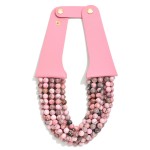 Wholesale layered Semi Precious Stone Beaded Necklace Vegan Leather Snap Strap L