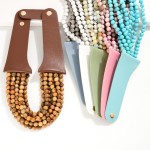 Wholesale layered Semi Precious Stone Beaded Necklace Vegan Leather Snap Strap L