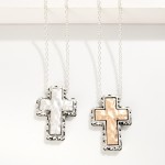 Wholesale chain Link Necklace Chunky Hammered Metal Cross Pendant L Extender L