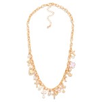 Wholesale chain Link Charm Necklace Metal Cross Charms Pearls Rhinestones L Exte