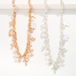 Wholesale chain Link Charm Necklace Metal Cross Charms Pearls Rhinestones L Exte