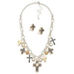 Wholesale chain Link Charm Necklace Metal Cross Charms Rhinestones L Extender L