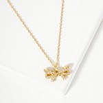 Wholesale dainty Chain Link Necklace Metal Bow Pendant Cubic Zirconia Accents L