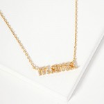 Wholesale dainty Chain Link Necklace Metal mama Pendant Cubic Zirconia Accents L