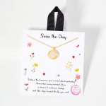 Dainty Chain Link Necklace Featuring Metal Tone & Stone Pendant 	
					
- Approximately 16" L					
- Extender 2" L					
- Made in Korea					
- Hypoallergenic Brass Base					
- 18K Gold Dipped		
			
- Card: "Today is the tomorrow you worried about yesterday. Remember, every moment offers a chance to embrace change and take steps toward the life you want."		