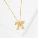Wholesale dainty Chain Link Necklace Cubic Zirconia Bow Pendant L Extender L Mad