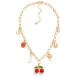 Wholesale paperclip Chain Link Necklace Fruit Charms Metal Tones Glass Crystal L