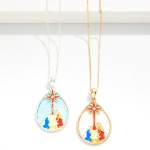 Wholesale chain Link Necklace Stain Glass Nativity Scene Teardrop Pendant L Exte