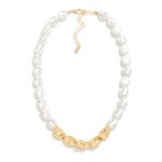 Wholesale baroque Pearl Beaded Necklace Metal Accents L