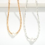 Wholesale metal Geometric Beaded Necklace Pearl Accent L Extender L