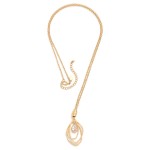 Long Chain Link Necklace Featuring Layered Metal Tone Geometric Shapes & Rhinestone Pendant 

- Approximately 30" L
- Extender 3"  L