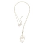 Long Chain Link Necklace Featuring Layered Metal Tone Geometric Shapes & Rhinestone Pendant 

- Approximately 30" L
- Extender 3"  L