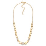Wholesale gold Metal Beaded Chain Link Necklace Studded Rhinestones L Extender L