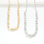 Wholesale gold Metal Beaded Chain Link Necklace Studded Rhinestones L Extender L