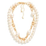 Wholesale set Two Pearl Beaded Double Chain Link Necklaces L Extender L