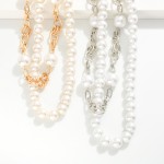 Wholesale set Two Pearl Beaded Double Chain Link Necklaces L Extender L