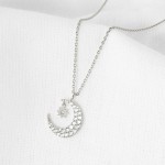 Wholesale dainty Chain Link Necklace Cubic Zirconia Moon Stars Pendant L Extende