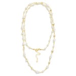Wholesale pearl Disk Textured Metal Bar Beaded Long Necklace L Extender L