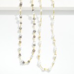 Wholesale pearl Disk Textured Metal Bar Beaded Long Necklace L Extender L