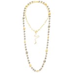 Long Chain Link Beaded Necklace Featuring Textured Metal Disk Stations 

- Approximately 34" L
- Extender 3" L 