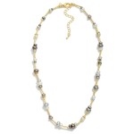 Wholesale pearl Disk Textured Metal Bar Beaded Necklace L Extender L