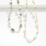 Wholesale pearl Disk Textured Metal Bar Beaded Necklace L Extender L