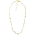 Wholesale pearl Disk Textured Metal Bar Beaded Necklace L Extender L