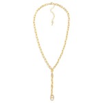 Chain Link Y Necklace Featuring Rhinestone Studded Pig Nose Link Details 

- Approximately 16" L
- Extender 3" L