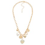 Wholesale chain Link Necklace Charm Necklace Metal Tones Acetate Heart Charms L