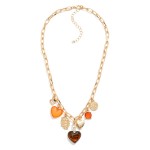 Wholesale chain Link Necklace Charm Necklace Metal Tones Acetate Heart Charms L