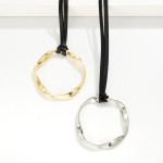 Wholesale leather Tie Necklace Twisted Metal Hoop Pendant Adjust Tying Choosing