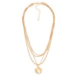 Wholesale layered Chain Link Necklace Textured Metal Circle Pendant L Extender L
