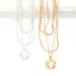 Wholesale layered Chain Link Necklace Textured Metal Circle Pendant L Extender L