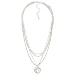 Wholesale layered Chain Link Necklace Textured Metal Circle Pendant L Extender L