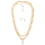 Wholesale layered Chain Link Natural Stone Beaded Necklace Enamel Teardrop Penda